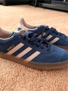 adidas Gazelle Navy Suede Sneakers with White Stripes